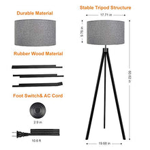 Load image into Gallery viewer, LEPOWER Wood Tripod Floor Lamp, Flaxen Lamp Shade with E26 Lamp Base, Mid Century Standing Lamp, Modern Design Studying Light for Living Room, Study Room and Bedroom(Black)
