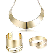 Load image into Gallery viewer, Hanpabum Women Gold Tone Choker Necklace and Cuff Bangle Bracelet Jewelry Set Exaggerated Punk Style (A:Gold Tone)