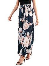 Load image into Gallery viewer, BerryGo Women's Boho High Waist Wide Leg Pants Floral Print Summer Beach Pants Navy Blue,M