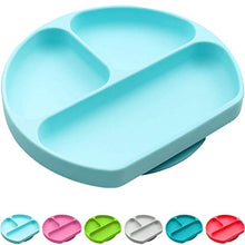 Load image into Gallery viewer, Baby to Toddler Silicone Suction Plate – Divided, BPA-Free Baby Led Weaning Plate Fits Most High Chair Trays – Dishwasher-, Oven-, & Microwave-Safe Kids Dishes by Silikong, 8.2x7.3x1.4 in. (Blue)