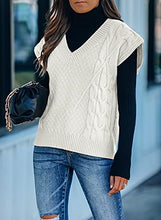 Load image into Gallery viewer, Uusollecy Women V Neck Sweater Vest, Solid Sleeveless Pullover Sweaters, Casual Cable Knit Sweaters Autumn Winter Tops Brown Small