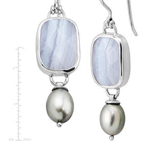Load image into Gallery viewer, Silpada 'Archipelago for It' Natural Blue Lace Agate & Grey Freshwater Cultured Pearl Drop Earrings in Sterling Silver