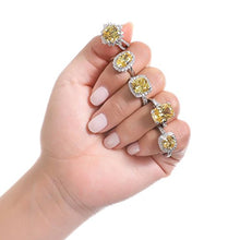 Load image into Gallery viewer, BERRICLE Rhodium Plated Sterling Silver Canary Yellow Cushion Cut Cubic Zirconia CZ Statement 3-Stone Cocktail Anniversary Fashion Right Hand Ring Size 7