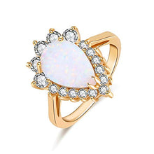 Load image into Gallery viewer, ZIS New Design White Fire Opal Water Drop 18K Gold Plated CZ Stone Engagement Jewelry Rings (6)