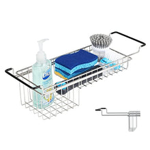 Load image into Gallery viewer, Sink Caddy Sponge Holder Kitchen Sink Organizer Sponge Caddy Farmhouse Sink Accessories Rag Detergent Brush Dishwashing Liquid Rack Expandable 14-3/4" to 20" Stainless Steel