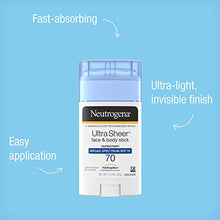 Load image into Gallery viewer, Neutrogena Ultra Sheer Non-Greasy Sunscreen Stick for Face & Body, Broad Spectrum SPF 70 UVA/UVB Sunscreen Stick, PABA-Free, 1.5 oz