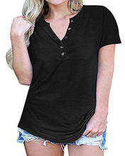 Load image into Gallery viewer, JIOTANG Womens Plus-Size Tops Summer Henley Shirts Buttons up Blouses with Pocket (26Plus, Black)