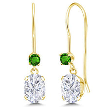 Load image into Gallery viewer, 14K Yellow Gold Dangle Earrings Set with Forever Classic Oval 1.00ct (DEW) Created Moissanite from Charles & Colvard and Simulated Tsavorite