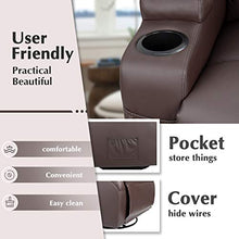 Load image into Gallery viewer, JUMMICO Recliner Chair Massage and Heating Living Room Chair, Rocking and 360° Swivel Home Leather Sofa with 2 Cup Holders and Side Pockets (Brown)