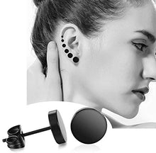 Load image into Gallery viewer, 7 Pairs Black Round Stud Earrings Set Stainless Steel Ear Studs for Men Women 3-10mm