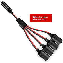 Load image into Gallery viewer, Electop 1 to 4 Car Cigarette Lighter Splitter Adapter Power Charger Port, 12V 24V Plug Socket Adapter 4-Way Splitter, 12 inch Cigarette Lighter Extension Cord Cable 18AWG with 20A Fuse