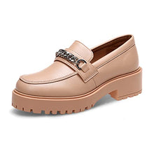 Load image into Gallery viewer, YETIER Platform Womens Loafer Leather Slip-ons Round Toe Chunky Loafer Shoes Penny Casual Fashion Shoes with Chain Apricot