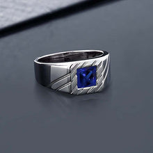 Load image into Gallery viewer, Gem Stone King 925 Sterling Silver Blue Created Sapphire Men's Ring (1.91 Cttw, Princess 7MM) (Size 11)