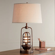 Load image into Gallery viewer, Hobie Industrial Table Lamp with Nightlight Antique LED Edison Bulb Rust Bronze Cage Drum Shade for Living Room Family - Franklin Iron Works