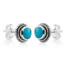 Load image into Gallery viewer, Women’s 925 Sterling Silver Round Braided Gemstone Post Stud Earrings, 9mm, Turquoise Gemstone