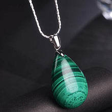 Load image into Gallery viewer, iSTONE 925 Sterling Silver Natural Malachite Ladies Pendant Necklace Water Drop Shape with 18" Silver Chain