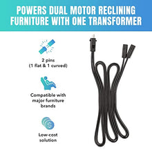 Load image into Gallery viewer, Dual Motor Power Supply Kit - Universally Compatible Power Supply for Electric Reclining Furniture - with Y Splitter Extension Cord & 2-Pin Connector - 29V 2A Adapter for Loveseats, Chairs and Sofas