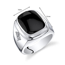 Load image into Gallery viewer, Mens Cushion Cut Onyx Knight Ring Sterling Silver Size 11