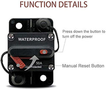 Load image into Gallery viewer, LYCAEA 50 Amp Circuit Breaker for Boat Trolling with Manual Reset Surface Mount,Water Proof IP67,12V- 48V DC