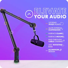 Load image into Gallery viewer, Movo ASM-7 Desktop Mic Boom Arm Stand - Desk Mic Stand with Desktop Clamp - Adjustable Microphone Arm Desk Mount - Compatible with Shure SM7B/MV7, Blue Yeti, HyperX Quadcast, Rode PodMic, and More