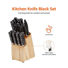 Load image into Gallery viewer, Amazon Basics 18-Piece Premium Kitchen Knife Block Set, High-Carbon Stainless Steel Blades with Pine Wood Knife Block