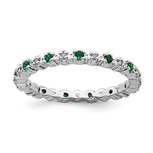 Load image into Gallery viewer, 925 Sterling Silver Created Green Emerald Diamond Band Ring Size 6.00 Stone Stackable Gemstone Birthstone May Fine Jewelry For Women Gifts For Her