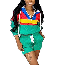 Load image into Gallery viewer, VOIKERDR Women 2 Piece Outfits Tracksuit Jumpsuits Lightweight Windbreaker Pullover Jacket Crop Top Pants Set Green L