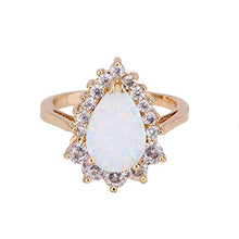 Load image into Gallery viewer, ZIS New Design White Fire Opal Water Drop 18K Gold Plated CZ Stone Engagement Jewelry Rings (6)