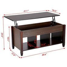 Load image into Gallery viewer, YAHEETECH Lift Top Coffee Table with Hidden Storage Compartment & Shelf, Lift Tabletop Dining Table for Living Room, 19.2-24.6in H
