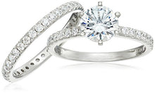 Load image into Gallery viewer, Platinum-Plated Sterling Silver Round Ring Set made with Swarovski Zirconia (1 Carat Center Stone), Size 7