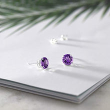 Load image into Gallery viewer, Gem Stone King 925 Sterling Silver Purple Amethyst Gemstone Birthstone Stud Earrings, 2.40 Ctw Round 7MM