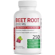 Load image into Gallery viewer, Bronson Beet Root 2000mg Extra Strength 2000mg Per Serving, Promotes Healthy Circulation Supports Heart Health & Stamina, Non-GMO, 250 Vegetarian Tablets