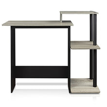 Load image into Gallery viewer, FURINNO Efficient Home Laptop Notebook Computer Desk, Square Side Shelves, French Oak Grey/Black