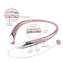 Load image into Gallery viewer, ZSW Tech Bluetooth Headphones, Wireless Retractable Earbuds Neckband Headset Sports Sweatproof Earphones with Mic (2017 Upgraded Version, 15 Hours Play Time, Rose)
