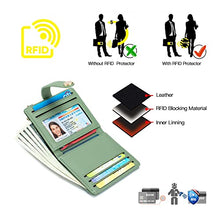 Load image into Gallery viewer, POIUGOYA Slim Wallet for Women, Leather Bifold RFID Blocking Credit Card Holder with Keychain, Zipper Coin Pocket & ID Window