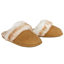 Load image into Gallery viewer, Jessica Simpson Women's Comfy Faux Fur House Slipper Scuff Memory Foam Slip on Anti-skid Sole, Tan, Large