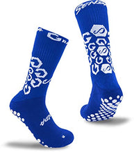 Load image into Gallery viewer, SENDA Gravity Performance Grip Socks with Non-Slip Technology, Soccer, Running, Basketball, Crew Length, Blue/White, Medium (US Men 5-8, Women 6-9)
