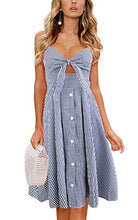 Load image into Gallery viewer, ECOWISH Womens Dresses Summer Tie Front V-Neck Spaghetti Strap Button Down A-Line Backless Swing Midi Dress 1603 Blue Plaid M