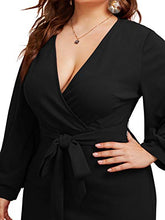 Load image into Gallery viewer, Verdusa Women's Plus Size Bishop Sleeve Plunging V Neck Belted Bodycon Dresses Red 4XL