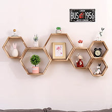 Load image into Gallery viewer, WONFUlity Hexagon Floating Shelves Wall Mounted Wood Farmhouse Storage Honeycomb Wall Shelf, Hexagonal Wall Shelves for Bedroom, Living Room, Office, 3pc, Rustic Fire Roast