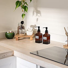 Load image into Gallery viewer, GLADPURE Soap Dispenser 2 Pack, Hand Soap Dispensers with 18 Oz Antique Design Thick Amber Glass Bottle, 316 Rust Proof Stainless Steel Black Pump, 6Pcs Stickers, for Lotion, Soap, Essential Oil