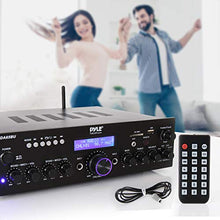 Load image into Gallery viewer, Wireless Bluetooth Power Amplifier System - 200W Dual Channel Sound Audio Stereo Receiver w/ USB, AUX, MIC IN w/ Echo, Radio - For Home Theater Entertainment via RCA, Studio Use - Pyle PDA65BU,Black