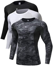 Load image into Gallery viewer, Milin Naco 3 Pack Men's Cool Dry Baselayer Tops Long Sleeve Compression Shirts-Black/White/Camo Black-L