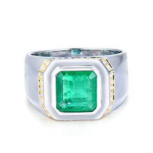 Load image into Gallery viewer, Daesar 18K White Gold Ring Men, Band Ring with 2.5ct Emerald Promise Rings White Gold Ring Size 8.5