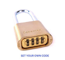 Load image into Gallery viewer, CCL Security Products Brass Sesamee K437 4 Dial Bottom Resettable Padlock with 2-1/4-Inch Hardened Steel Shackle and 10000 Potential Combinations, 2 1/4 Inch Shackle Clearance