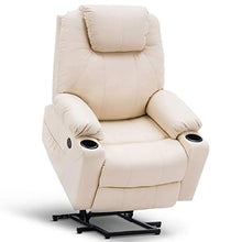 Load image into Gallery viewer, Mcombo Large Power Lift Recliner Chair with Massage and Heat for Elderly Big and Tall People, 3 Positions, 2 Side Pockets and Cup Holders, USB Ports, Faux Leather 7517 (Large, Cream White)