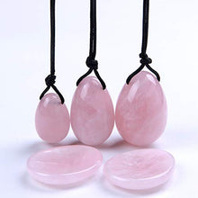 Load image into Gallery viewer, Banshren 5 Piece Rose Quartz Healing Crystals Set, 3 Rose Crystal Quartz Drilled Eggs in Graduated Sizes for Kegel Exercise or Vaginal Training (Small, Medium, Large) & 2 Worry Stones for Meditation