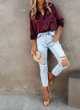 Load image into Gallery viewer, GOSOPIN Women Casual Satin Silk Long Sleeve Button Down Shirt Formal Office Blouse Top XX-Large Red