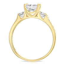 Load image into Gallery viewer, Ioka - 1.5 Ct. Cubic Zirconia CZ 3 Stone Princess Cut Engagement Ring Solid 14K Yellow Gold With Stones in Band - Size 5 - Size 5