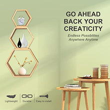 Load image into Gallery viewer, Hexagon Floating Shelves,Wall Mounted Wood Farmhouse Storage Honeycomb Wall Shelf Set of 5,for Bathroom, Kitchen, Bedroom, Living Room,Office,Driftwood Finish (Carbonized Black)